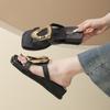 Fashion 2025 New Wedges Heel Women Slippers Concise Metal Decoration Women Slides Elegant Dress Sandal Female Beach Summers Shoes
