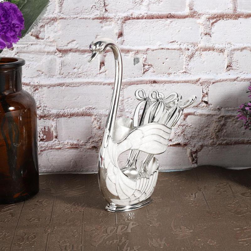 Coffee Dessert Spoon Set European Style Elegant Swan Fruit Scoop Holder Decorative Tableware MIT