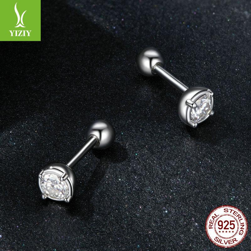 Simple And Exquisite Mini Moissanite Stud Earrings, Daily Versatile S925 Sterling Silver Threaded Stud Earrings.