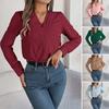 Women Shirt Layered Collar V-Neck Long Sleeve Solid Color Tops Loose Fit Casual Tops Breathable Daily Wear