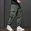 Fall Winter Men Cargo Pants Loose Drawstring Elastic Waist Plus Size Joggers Thickened Solid Color Pockets