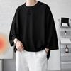 Men's Round Neck T-shirt Three-Quarter Length Sleeves Solid Color T-shirt Casual Style Loose Fit Tee Shirt for Street Travel Vacation