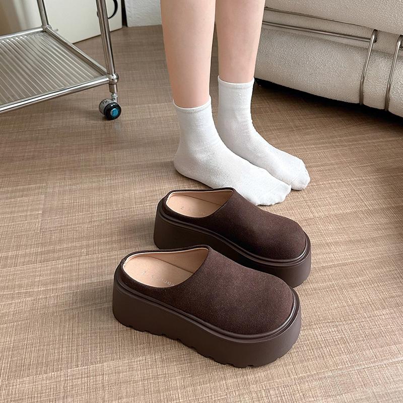 Fashion 2024 Autumn and Winter Retro New Fashion Women's Warm Plus Velvet Solid Color Thick-soled Toe-cap Cotton Slippers