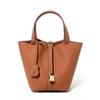 Genuine Leather Women's Vegetable Basket Bag Bag Autumn and Winter Lychee Pattern Bucket Bag Handbag for Women