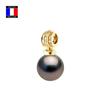 Compagnie Générale Des Perles - Diamond Pendant 0.50 Cts Genuine Round Tahitian Pearl 11-12 Mm 18 Cts Yellow Gold - Women's Jewelry