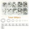 360/580pcs 304 Stainless Steel Flat Washers Set for Screws Bolts Fender Washers Assortment Set Hardware Lock Metal Washers Kit