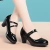 Women Classic Light Weight Round Toe Black Patent Leather 6CM Square Heel Pumps for Office Lady Shoes Sapatos Azuis