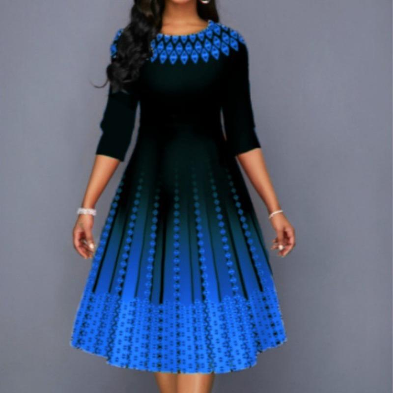 YYFS Women's Fashion Spring Autumn 1/2 Sleeves O-Neck Middle Waistline Casual Dresses