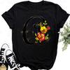 Custom Name Letter Combination Tops Fashion Women T-Shirt Rose Flower Heart Letter Font A B C D Short Sleeve Tees Black T-Shirt