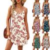 Fashion Women Summer Dress Vintage Floral Print Adjustable Spaghetti Straps Beach Vacation Casual Dress With Pockets