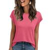Women Work Casual Fashion Short-sleeved Round Neck Solid Color T-shirt Top