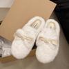 Aphixta Cute Butterfly Knot Design Solid Color Indoor Slipper Soft Warm Women Furry Mule Shoes Flat With Anti-skip Women Shoes