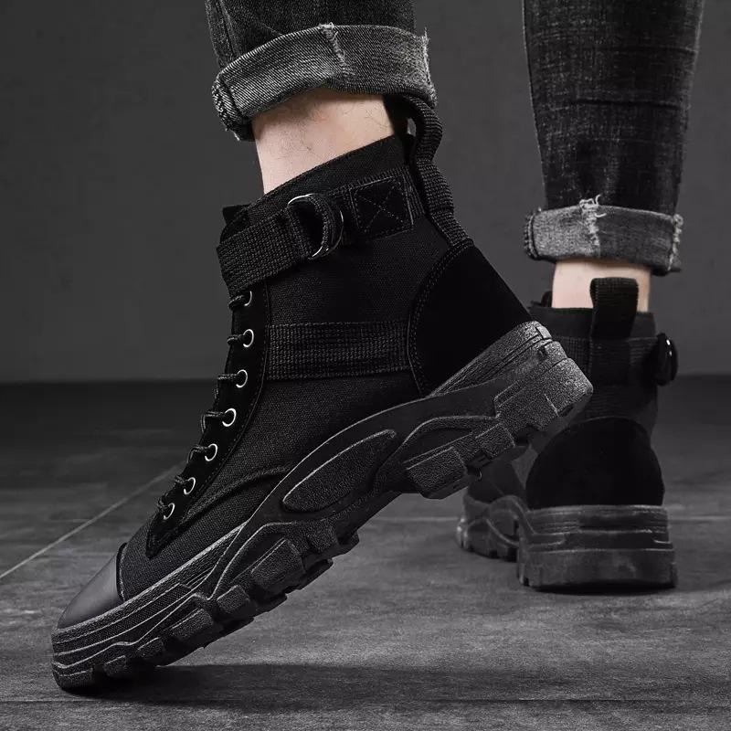 Fashion Men's Boots 2024new Breathable Canvas Boot Non Slip Hiking Boots for Men Lace Up Sneakers High Top Tooling Boot Botas Masculinas