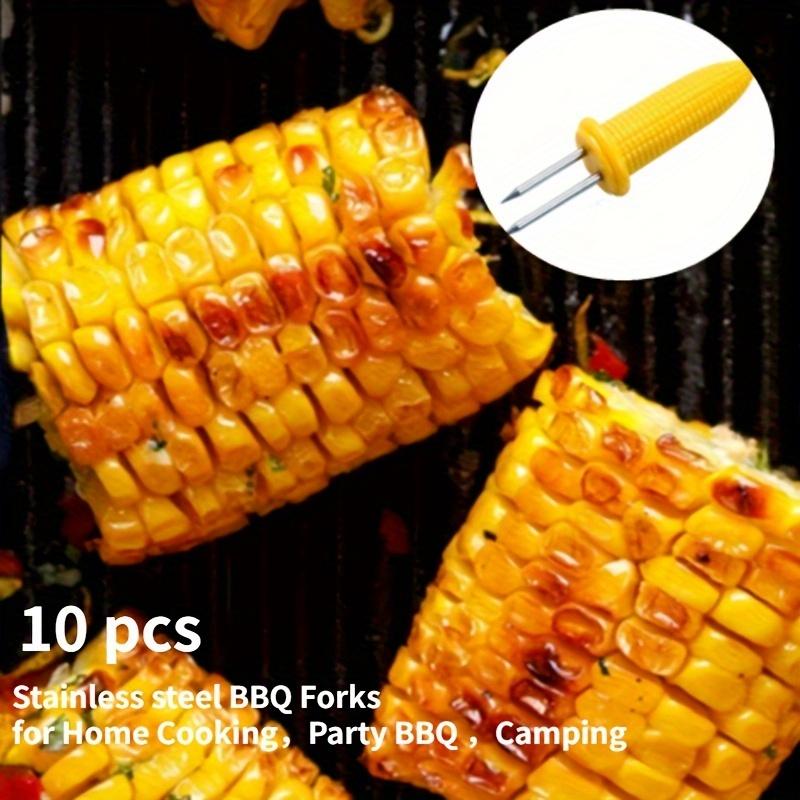 10pcs Stainless Steel Corn Holders - Skewers with Heat Resistant Grip - Home Cooking & BBQ Accessories for Camping, Outdoor Grill Tools, Fruit Forks