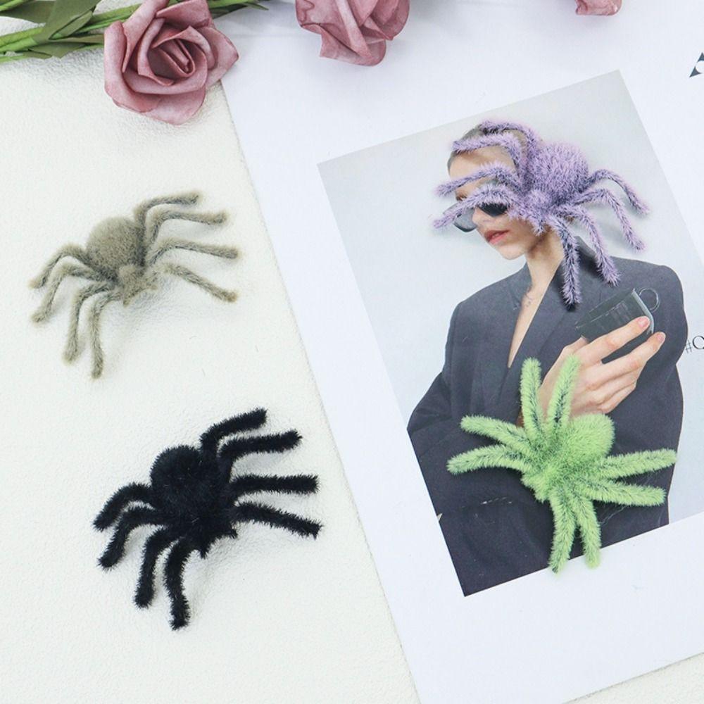 Funny Flocking Black Spider 3D Artificial Spider Halloween Plush Spider  Learning Toys