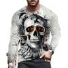 Spring and Autumn Round Neck 3D Skull Pattern Printed Top Fashionable Casual Long Sleeved Men's T-shirts