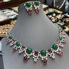 Wind Bride with Diamond Zircon Necklace Earrings Set Summer Emerald Oval Luxury Jewelry