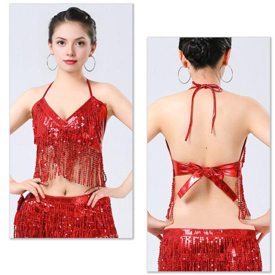 Women Sparkling Sequin Tops Belly Dance Fringe Costume Glitter Factor Party Sparkling Tops Festival Attire Carnival Outfit