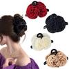 French Big Double Rose Flower Hair Claw Clips for Women Girls Vintage Satin Solid Fabric Handmade Shark Hairgrip Accessories