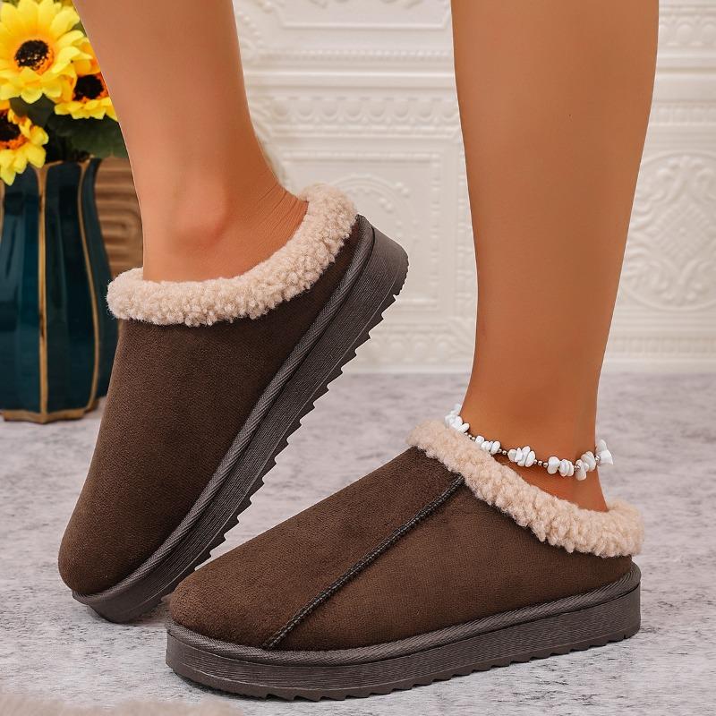 Fashion Women's Shoes Wide Fat Feet Retro Platform Outside Wear Autumn and Winter Plus Fleece Baotou Half Slippers Plus Size