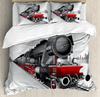 Red Grey Steam Engine Duvet Cover Locomotive Red Black Train On Steel Railway Track Travel Adventure Graphic Bedroom Decoration