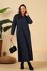 Women's Big Size Dress Large Size Hijab Honeycomb Fabric Jacquard Mother's Dress Navy Blue