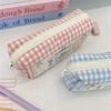 Sweet Cute Splicing Plaid Bow Pencil Case Portable Large Capacity Student Stationery Storage Bag Pen Bag Girly Cosmetic Bag Gift