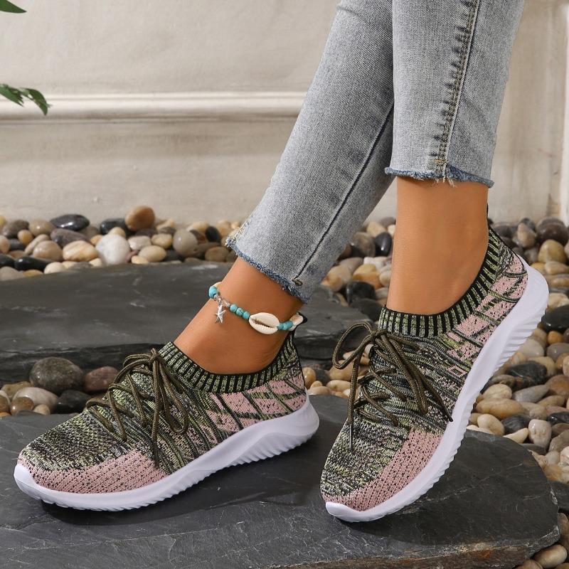 Breathable Knitting Platform Sneakers Women Fashion Mix Color Non-Slip Sports Ladies Comfortable Slip-On Flat Heel Casual Shoes