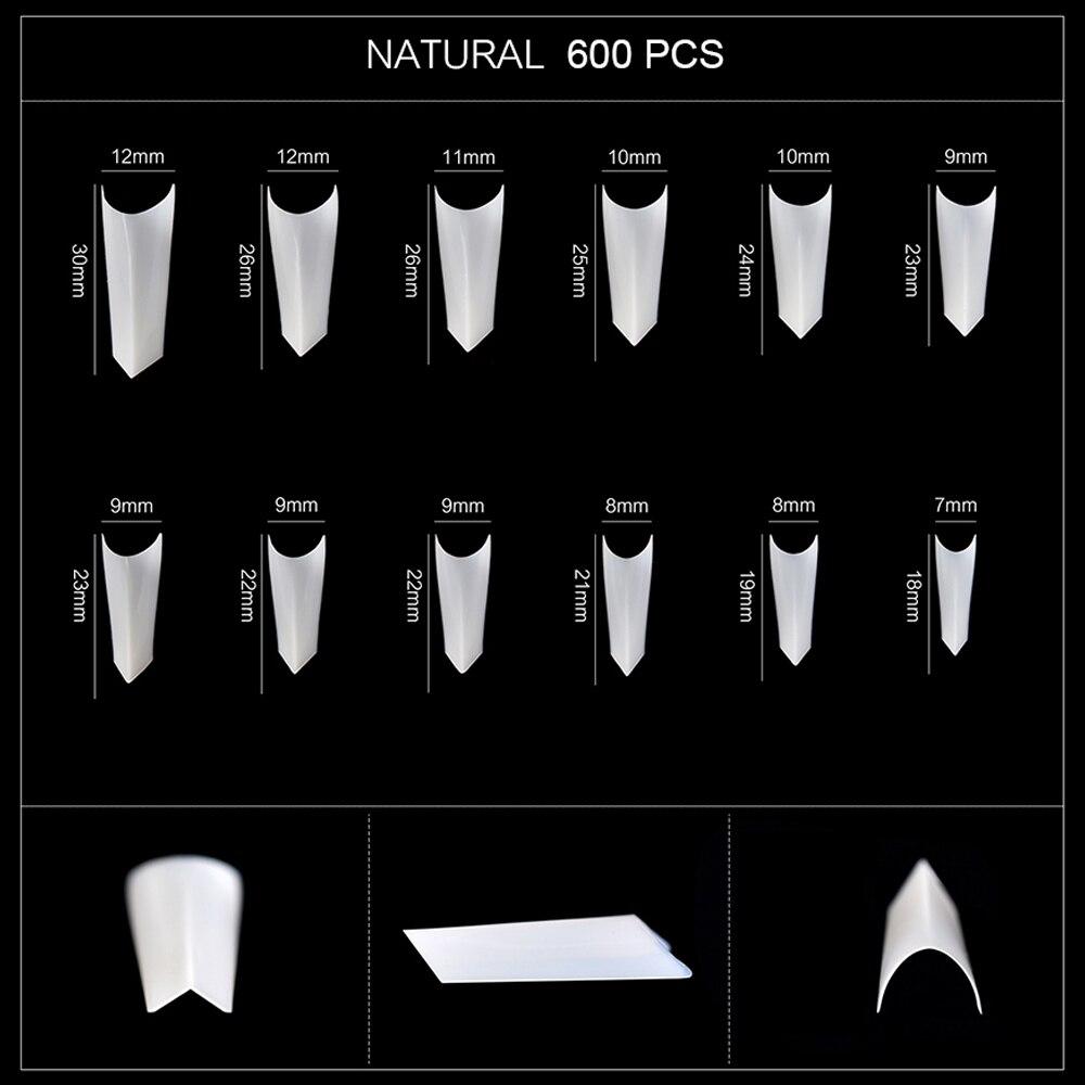 kads 600pcs Pointed Half Cover False Nail Tips Clear White Nature 12 Sizes Nail Art Tools Manicure Fake Nails