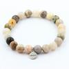 Stones and Minerals. 8mm Bamboo Leaf Agate Bead Bracelet. Made In France. Customizable Size.