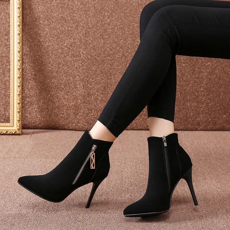 Fashion Fashion Women Boots Autumn Ankle Boots for Women Thin Heel Zipper Casual Female Shoes Leather Boots Botas Women Shoes