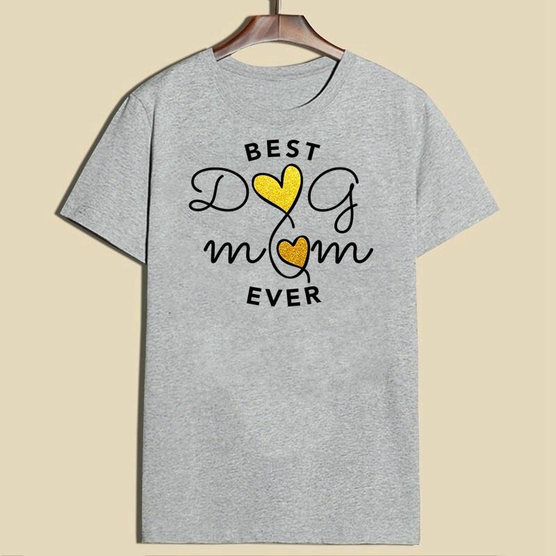 ZIMOXUAN Summer Women Short Sleeve Shirt "Best Dog Mom Ever" Cotton Casual Mom Shirt Tops