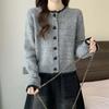 Women Sweater Coat Autumn Winter Design Color Block Heart Button Knit Cardigan Short Sleeve Top