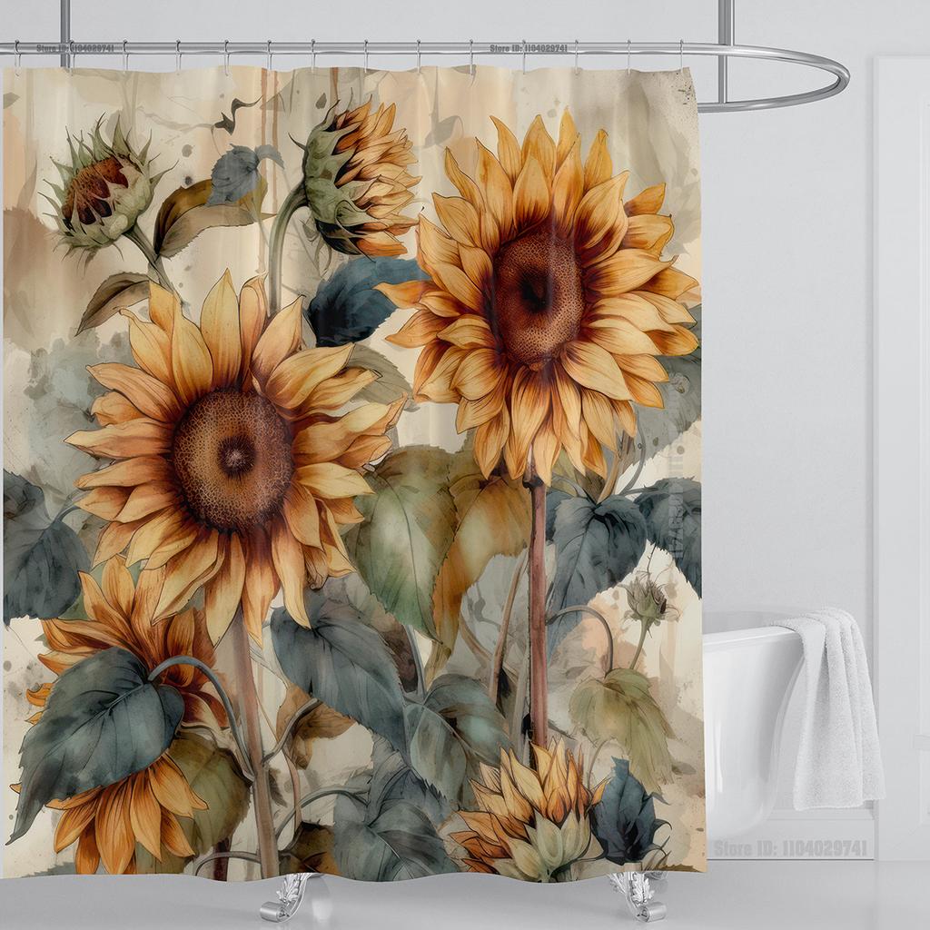 Sunflower Flower Shower Curtain Waterproof Shower Curtain Polyester Fabric 3D Printed Curtain Bathroom Decoration With Hooks