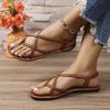 New Summer 2024 Solid Color Woven Flat Sandals Women Beach Sandals