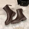 Autumn New Thick-soled Martin Boots Short Boots Women's Wind Inner Height Increase Thin Boots Velvet Rear Zipper Thick Heel Women's Boots