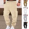 Men Cargo Pants Mid-rise Adjustable Waist Drawstring Casual Trousers with Reinforced Pockets Versatile Casual Wear