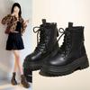 Fashion Thick Soled Lace Up Motocycle Boots for Women New Korean Leather Women's Ankle Boots Comfortable Soft Soled Women Autumn Boots