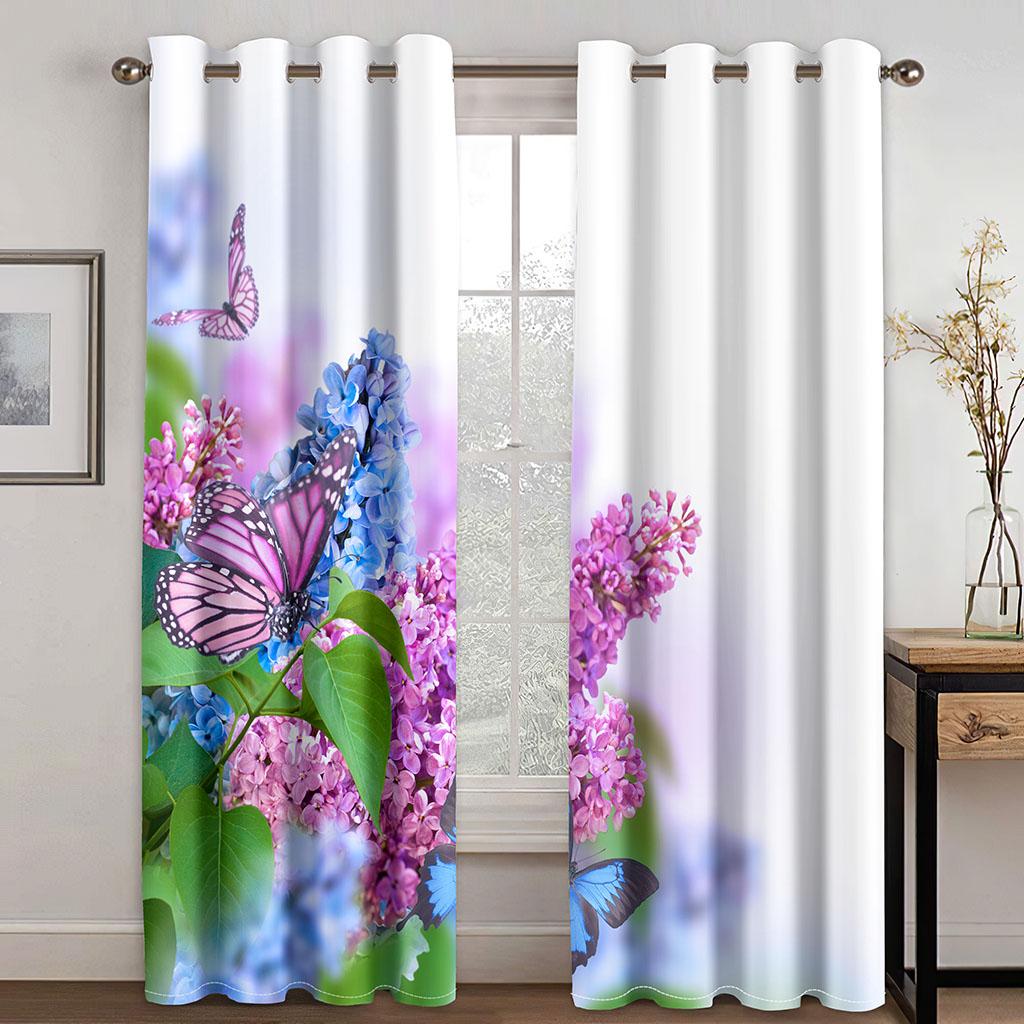 Blue Curtains for Living Room Luxury Butterfly Blackout Window Curtain for Bedroom Semi-Shading 2 Pieces Set Room Cortina Custom
