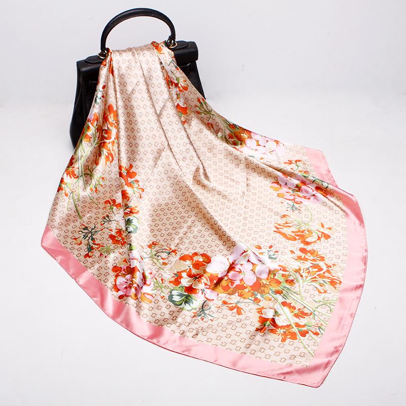 19 New Silk Printed Scarves Women'S 90Cm Satin Square Scarf