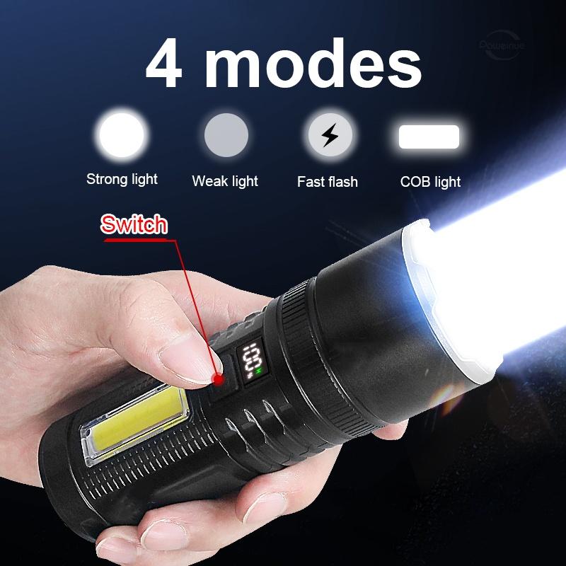 2024 New White Laser Flashlight Built-in Battery Rechargeable Torch Waterproof Outdoor Light Camping Lantern