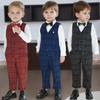 Children Vest Set Spring New Fashion Checkered British Style Host Performance Outfit Flower Boy Wedding Suit Baby Birthday Formal Clothes