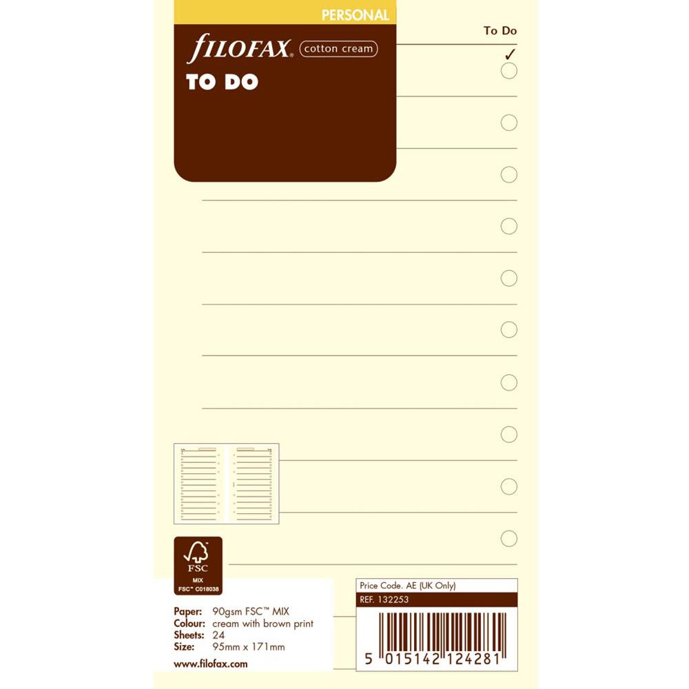 Filofax Filofax Personal To Do Refill 20pk (Cotton Cream)