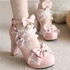 Fashion 2025Spring Autumn New High Heeled Sweet Lolita Gothic Style Cosplay Shoes Girls Lovely Bow Tie Bead Women Pumps Lace Cross Strap