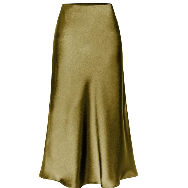 Elegant Temperament, High-quality Acetate Satin Elastic High-waist Split Mid-length Skirt