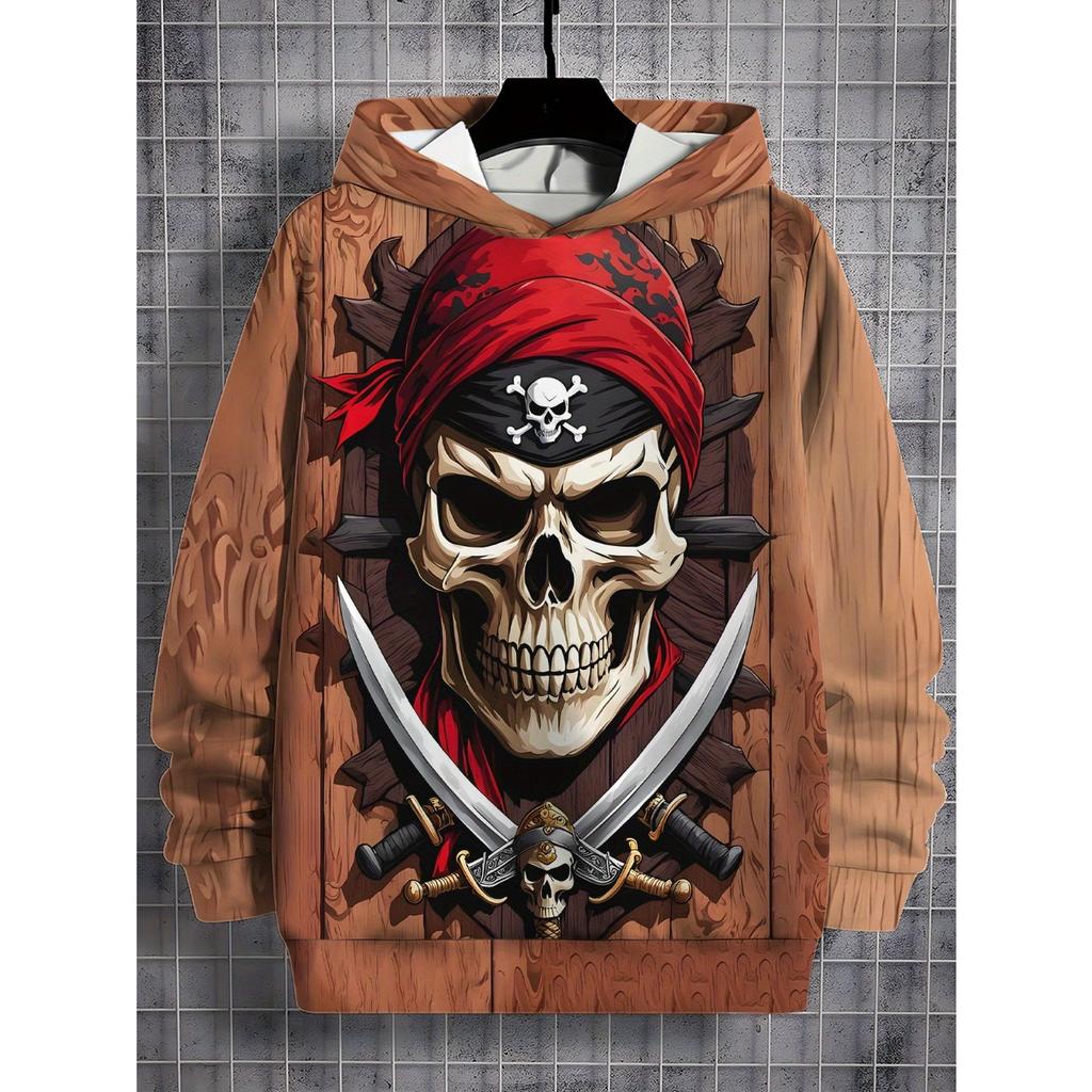 3D Digital Printed Pirate Skull Pattern Hoodie, Fashionable and Trendy Casual Children's Clothing, Suitable for Boys To Go Out, the Perfect