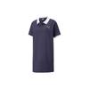 Logo Print Polo Neck Loose Breathable Sports Casual Short Sleeve Dress Women Dresses Blue 671727-06