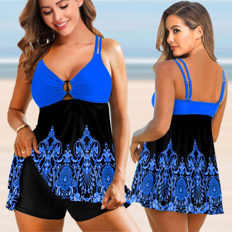 Women Two Pieces Print Tankini 2022 Sexy Bikini Swimdress Set Swimsuit Swimwear Bathing Sui Plus Size Plus Size Beachwear