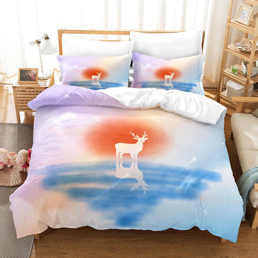 Home Bedding Single Double Bed Full Size Deer Print Pillowcase and Quilt Cover Bedding Home Decoration Bedding Large Bed Quilt Cover Full Size