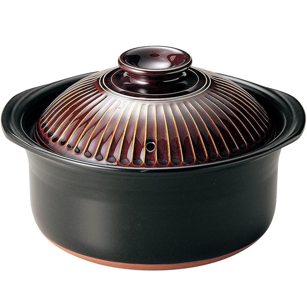 Ginpo Pottery Chrysanthemum Rice Pot Banko Ware Cups Pot Rice Pot Cooking Rice Ginpo Rice Cooking Brown (5 Cooking/Candy/Double Lid) "Earthen Pot"